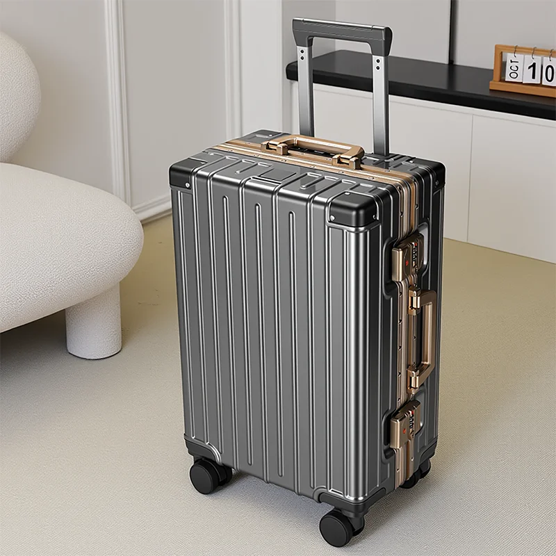 New Aluminium-Frame Trolley Suitcase 20-28 Inch Large-Capacity Combination Lock Carry-On Luggage with Multi-Directional Wheels