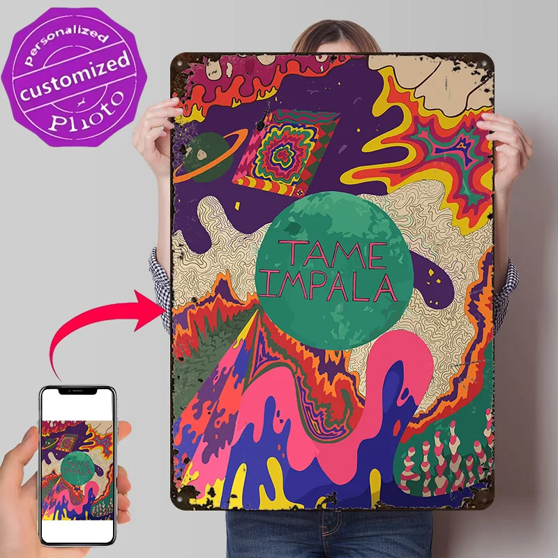 Tame Impala Psychedelic Art 3D Texture Printed Poster Custom Vintage Metal Tin Plate Sign for Wall Art Room Decoration Cozy Home