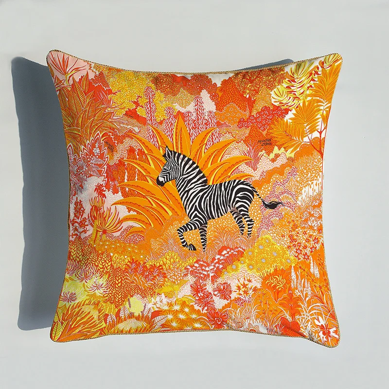 Double-Sided Printed Thin-Edge Sofa Bed Decorative Pillow Cover, Leopard Pattern Tassel Bay Window Lumbar Cushion Cover