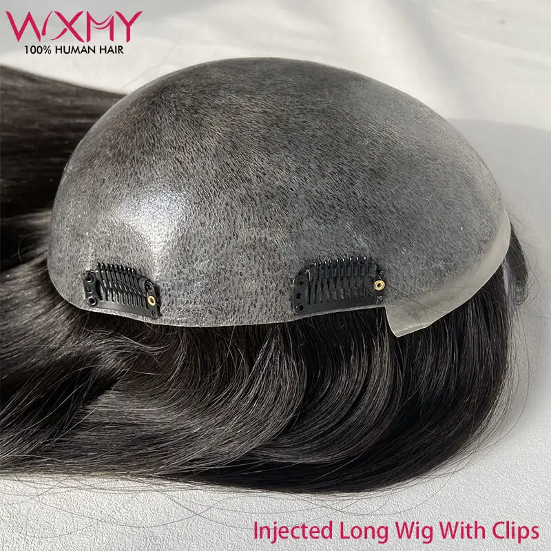 Long Hair Toppers With Clips For Woman Injected Skin Women Topper 100% Chinese Culticle Remy Human Hair Wigs Natural Hairpieces