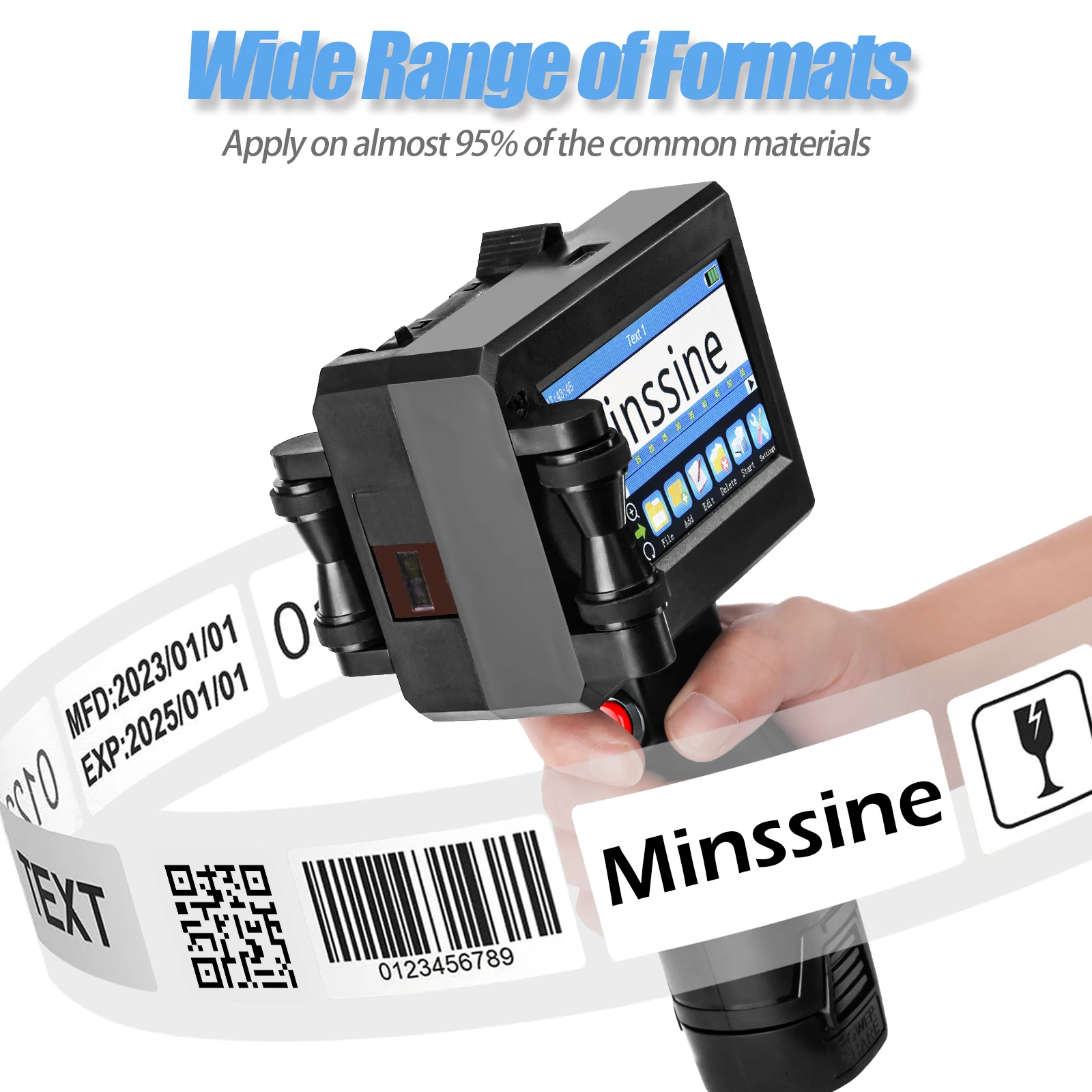 Imagem -03 - Portátil Handheld Inkjet Printer qr Barcode Número do Lote Logotipo Data de Validade Label Printer Gun 25 Idiomas Não Criptografado 127 Milímetros