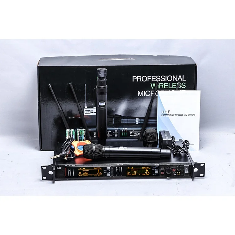 

AXT400 High Quality 2 Channel True Diversity UHF Microphone Wireless with Metal Handheld for Stage Performance