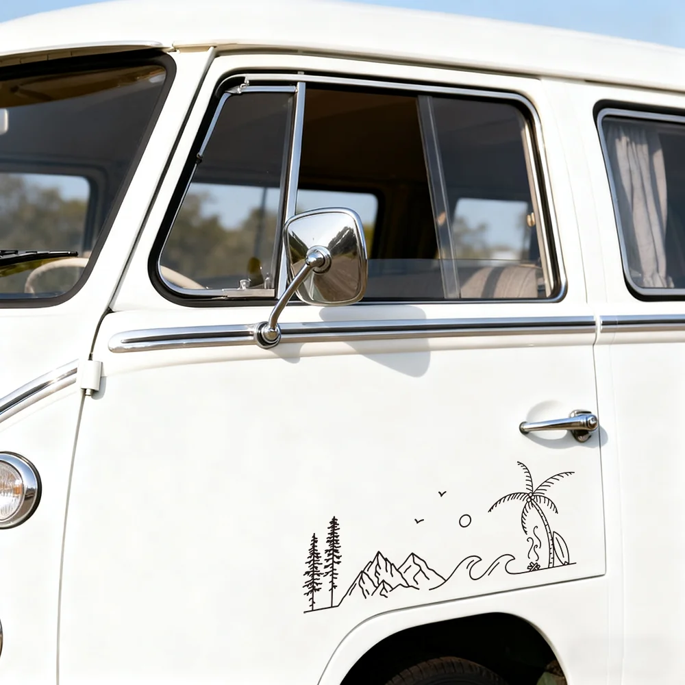 

Car Vans Camper Carvan Stickers Forest Wave Mountains & Palm Tree Decoration Decals Vinyl Accessories Waterproof