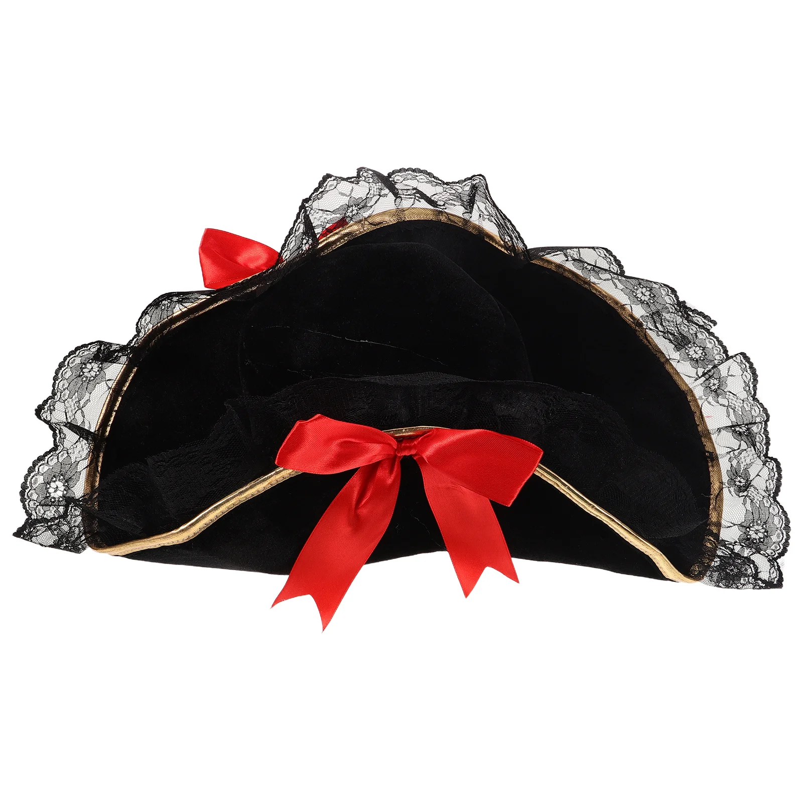 

Pirate Captain Hat with Red Bow and Lace Women Elegant Tricorn Headpiece for Themed Parties Role Playing Events