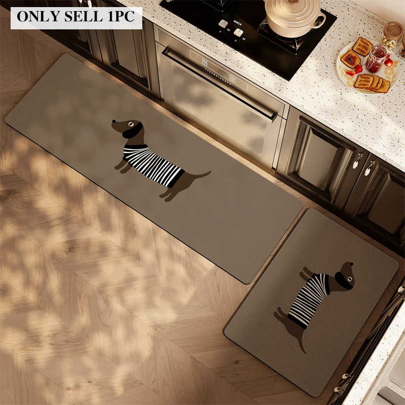 Kitchen Carpet Waterproof PVC Leather Floor Mat Dachshund Dog Rug Oil-proof Non-slip Carpets Home Decoration Alfombra 양탄자