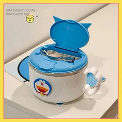 Anime Doraemon Cute 304 Stainless Steel Drip Water Noodles Bowl Lunch Box Insulated Bowl Student Dormitory Rice Dish Set