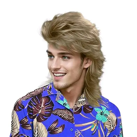 QQXCAIW pelucas sintéticas de taaleta rubia ceniza para hombres disfraz de Joe Dirt pelucas divertidas de los años 80 peluca Pop Rock resistente al calor para hombres de los años 70