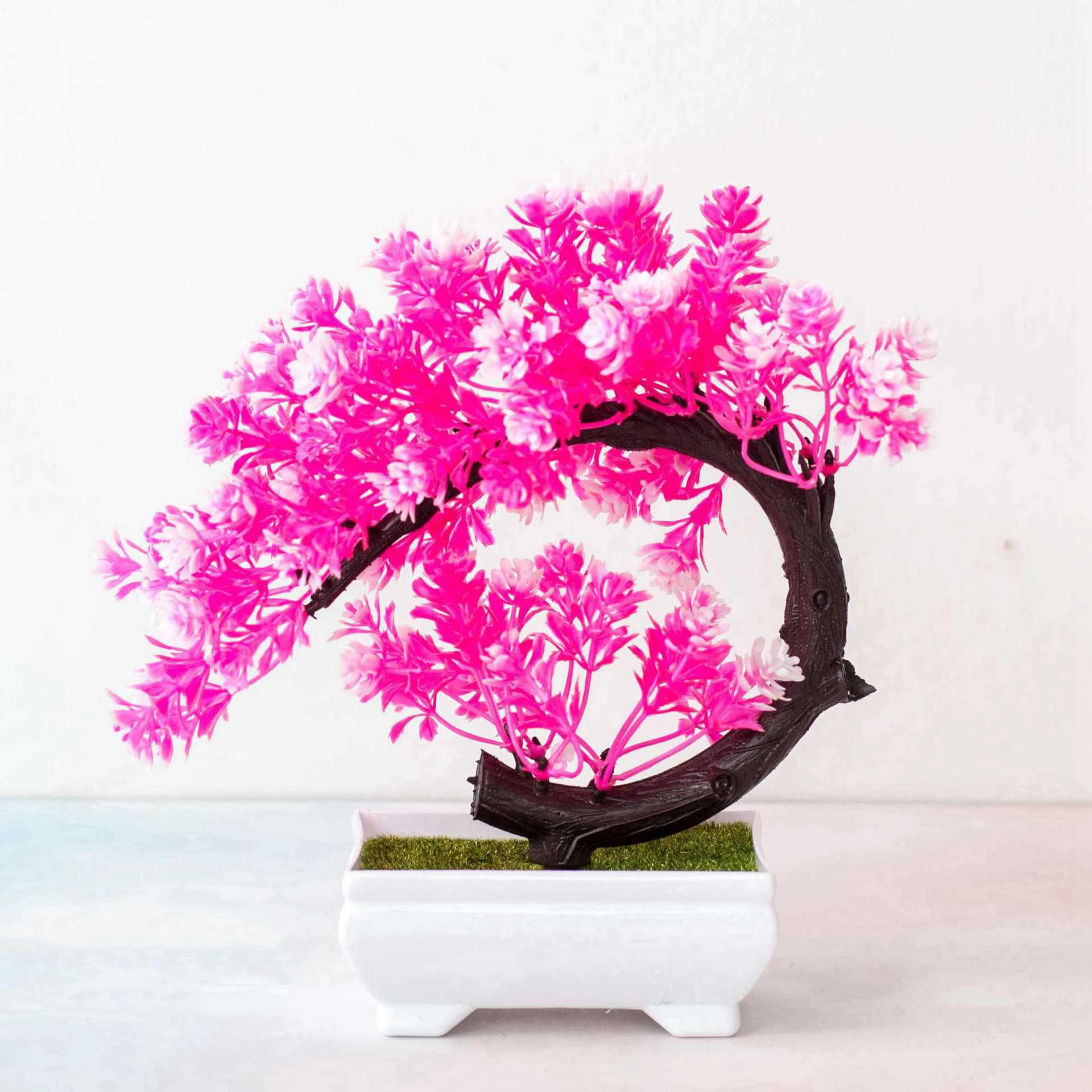 Halbmondförmiger Künstlicher Bonsai-Baum, Simulierte Tausendblütenpflanze, Deko-Ornament für Zuhause, Büro und Schreibtisch, Kreatives Design G – Detail 6