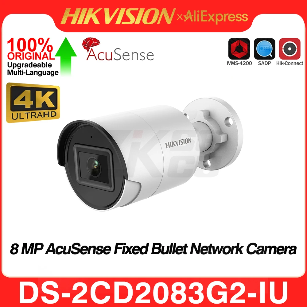 Hikvision 8MP IP Camera DS-2CD2083G2-IU 4K AcuSense Human&Vehicle Detect Smart Event Built-in MIC SD Slot IP67 POE Bullet CCTV