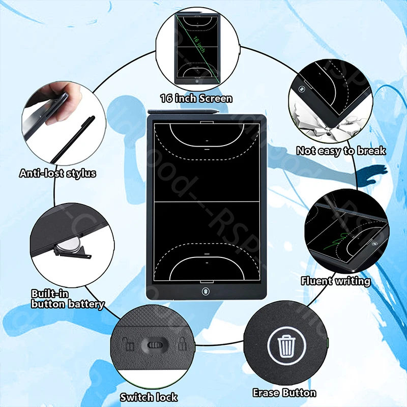 جهاز لوحي تكتيكي لتدريب كرة اليد الإلكترونية بشاشة LCD مقاس 16 بوصة للتدريب الرياضي ولوحة تحديد استراتيجية تدريب كرة القدم الأمريكية والرجبي