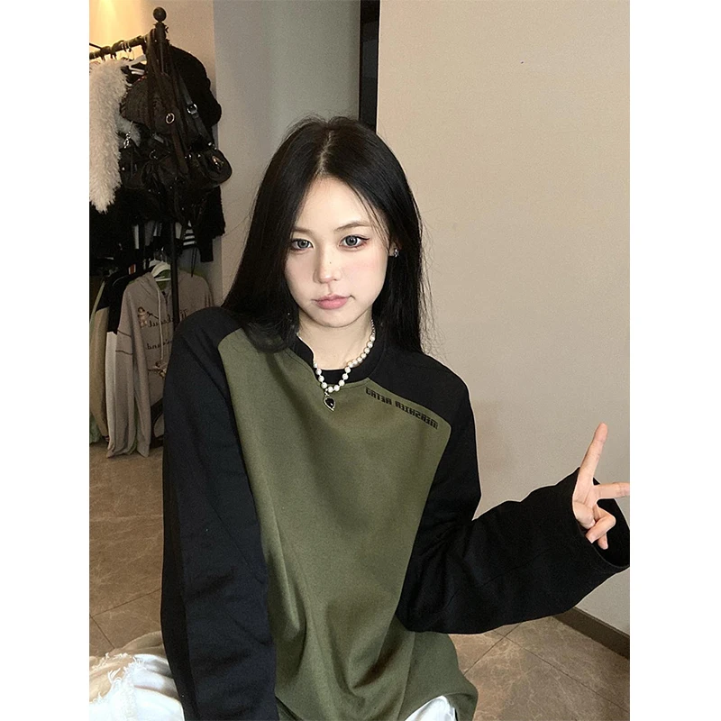 Harajuku Sweatshirts Women Y2K Oversized Patchwork Hoodies Streetwear Korean Vintage Contrast Color Loose Casual Pullovers Tops