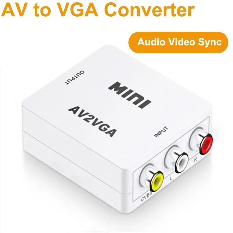 Mini 1080P RCA AV To VGA Video Converter Adapter with 3.5mm Audio AV2VGA / CVBS + Audio for PS2 DVD TV Box Camera To TV Monitor