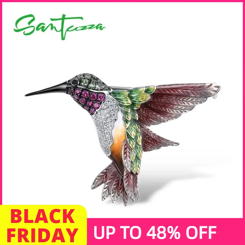 

Женская серебряная брошь SANTUZZA, из серебра 925 пробы с эмалью, с цветными колибри