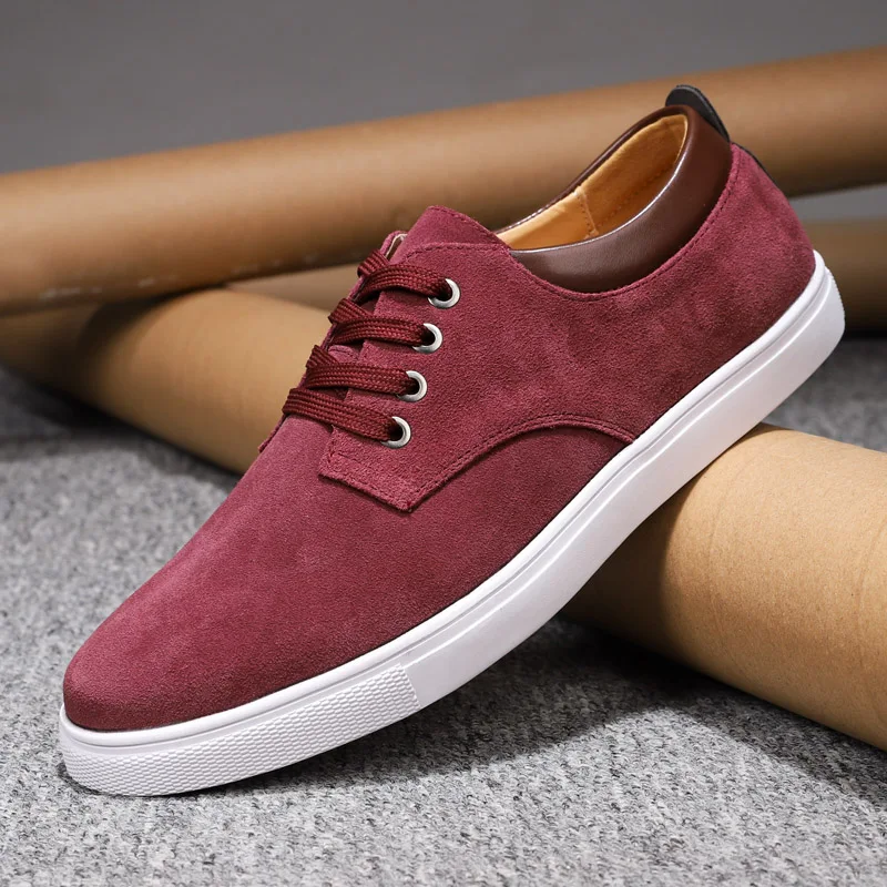 Spring Autumn Retro Wine Red High Qualtiy Men's Casual Shoes Comfortable Low Suede Shoes Flats Men Social Shoes zapatos casuales