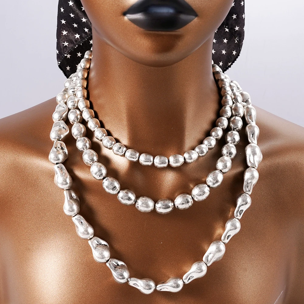 

Y2K Aesthetics Large Ball Bead Necklace Unisex 2025 Fashion Stainless Steel Chain Accessory Trendy Jewelry for Men And Women