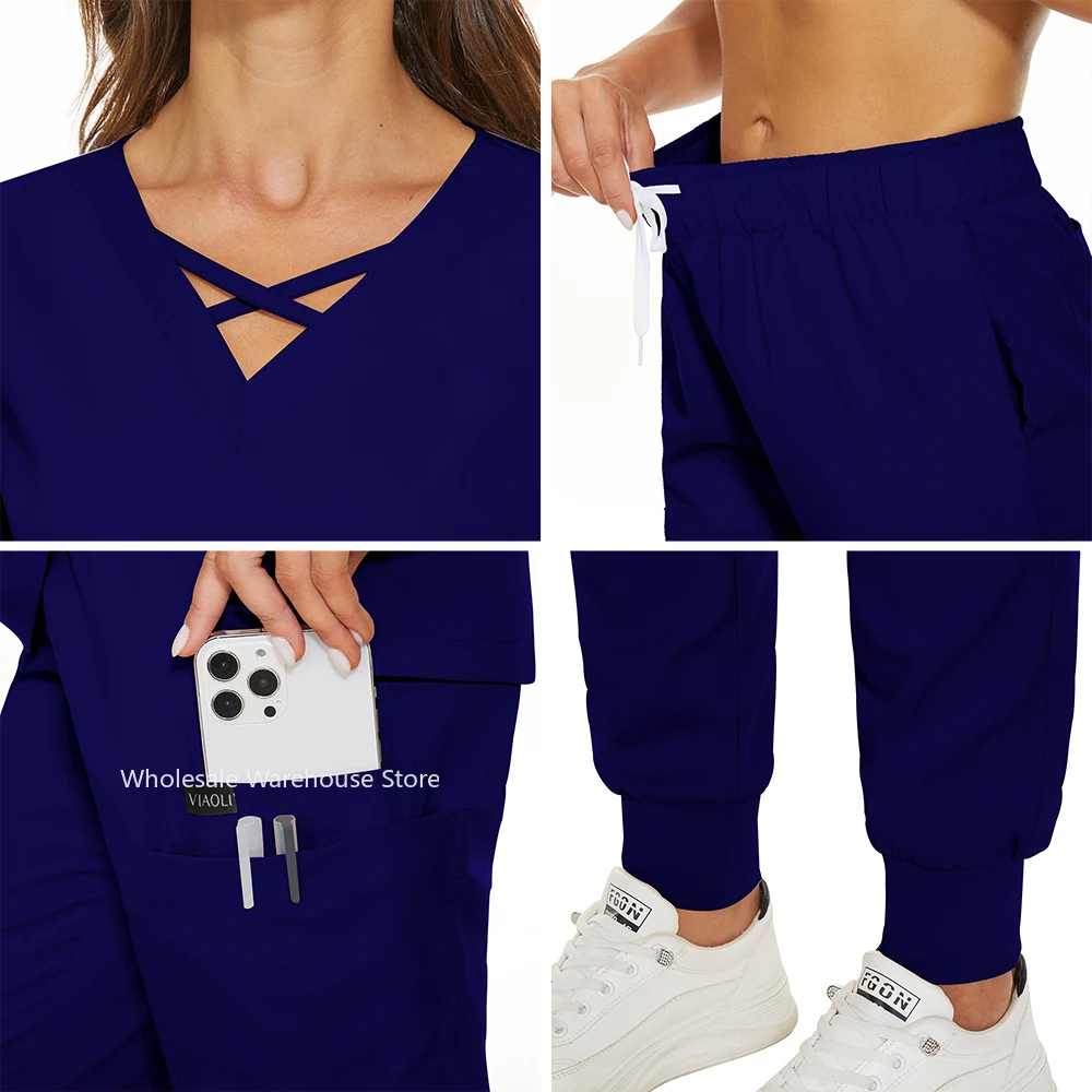 Quallity-uniforme de enfermera con bolsillo para mujer, uniforme de trabajo para salón de belleza, de manga corta, para servicios de salud, ropa