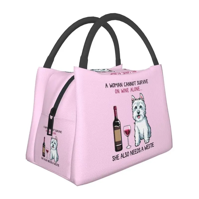 

Wine And Westie Dog Insulated Lunch Tote Bag for Women West Highland White Terrier Thermal Cooler Food Lunch Box Outdoor Travel