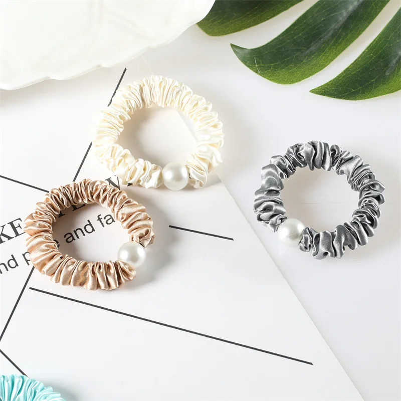 Fashion Imitation Pearl Pleated Hairband Simple Multi-Color Elastic Hair Rope for Women Girls High Ponytail Bun Headband Gifts