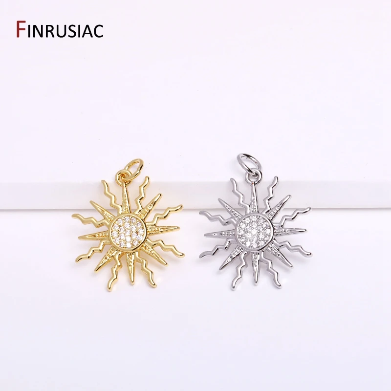 14K Gold Plated Round Sun Charms Brass Inlaid Zircon Sun Pendants For DIY Nacklace Making Jewelry Making Accessories