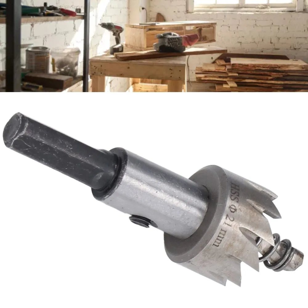 High Speed Steel Hole Saw Drill Bit Set Center Drill Bit Hex Key Hole Saw Cutting Kit Silver Color 21mm Size