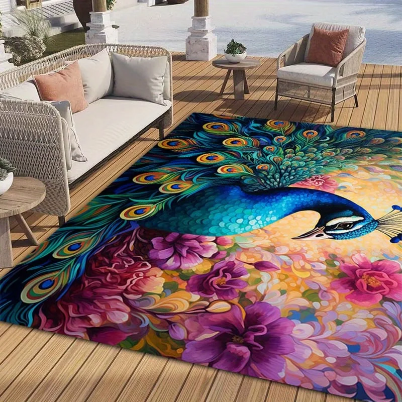 Peacock Print Home Decor Carpet Washable Living Room Bedroom Floor Mat Office Sofa Coffee Table Area Rugs Retro Entrance Doormat