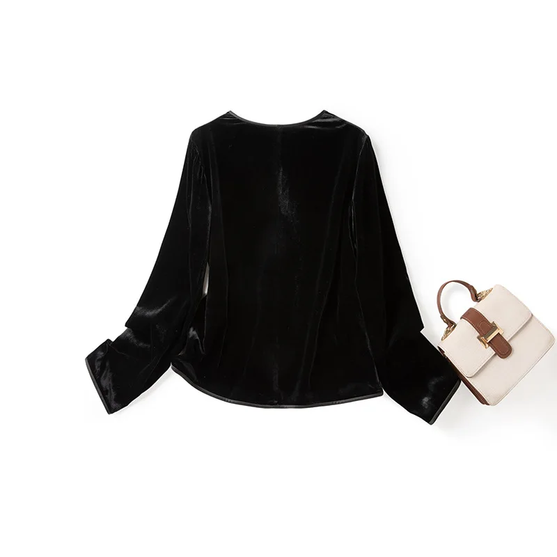 Winsleter-Silk Velvet Elegant Coat, O Neck Long Sleeve, Women Retro Versatile OL Commute Loose Suit, 2026 Autumn New C69539CC