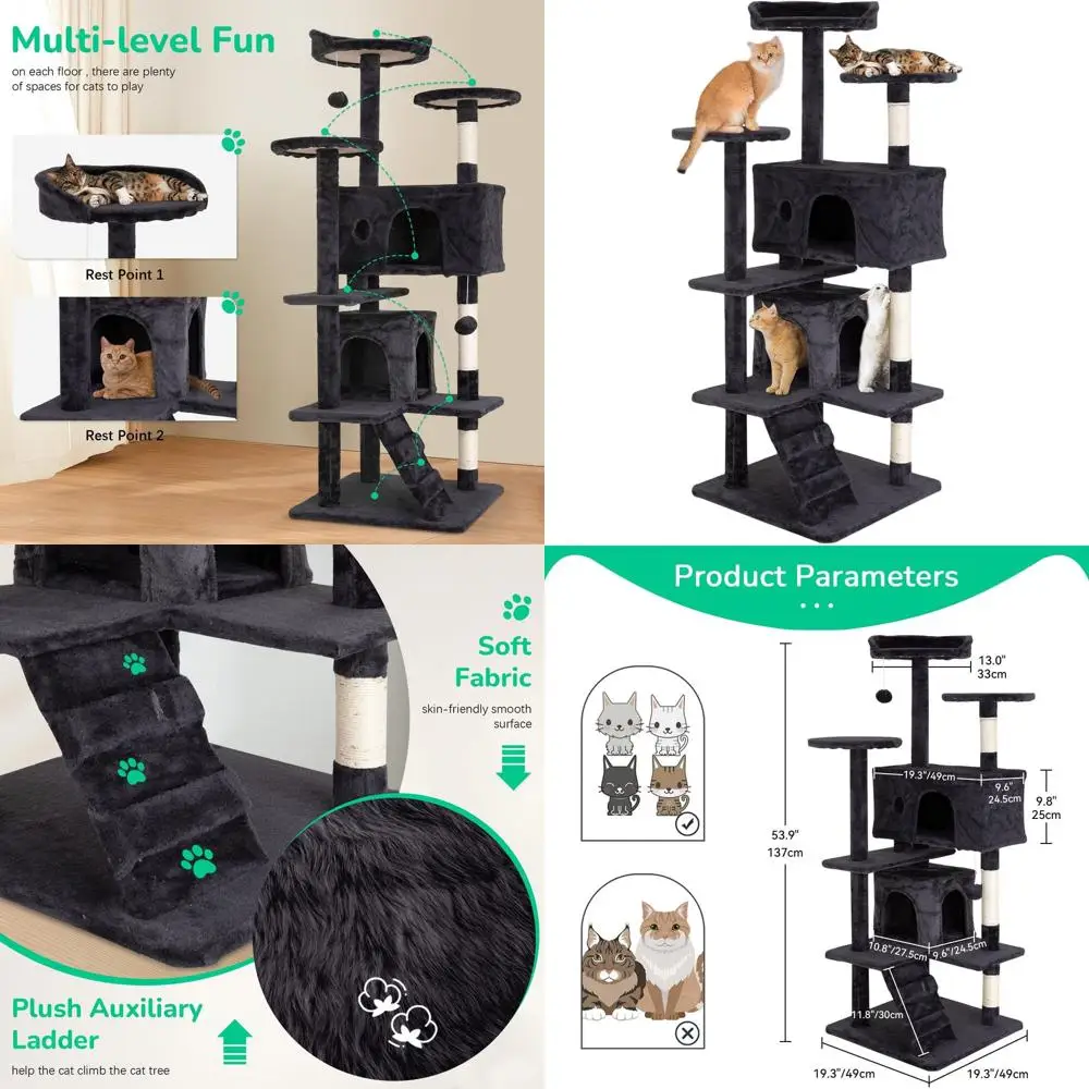 

Многоуровневая кошачья лежанка-башня 54 уровня с когтеточкой, уютным домиком и игрушками-пушистыми шариками - темно-серая