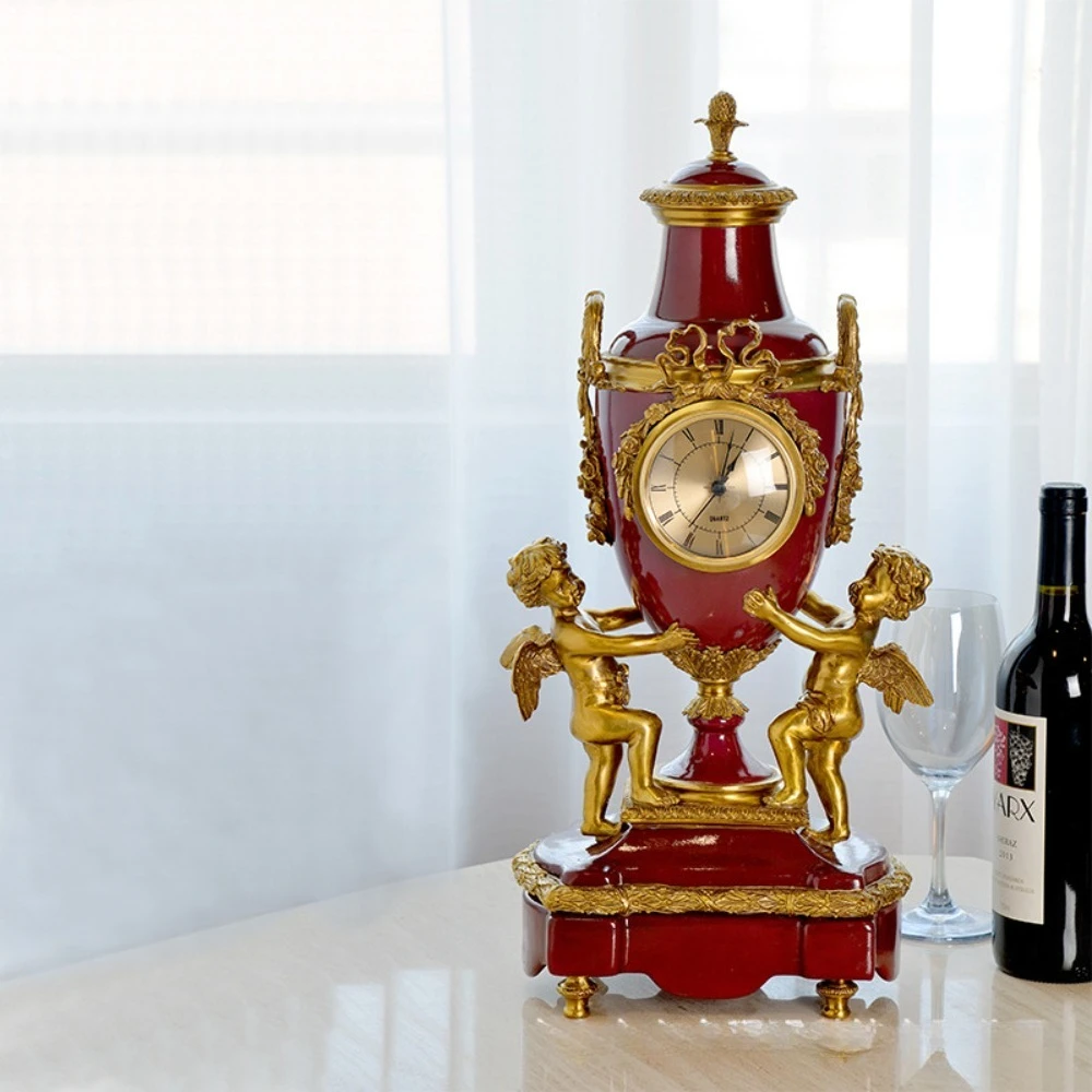Special Designed Classic Antique Baroque Style Bronze Mounted Porcelain Knight and Pegasus Table Clock