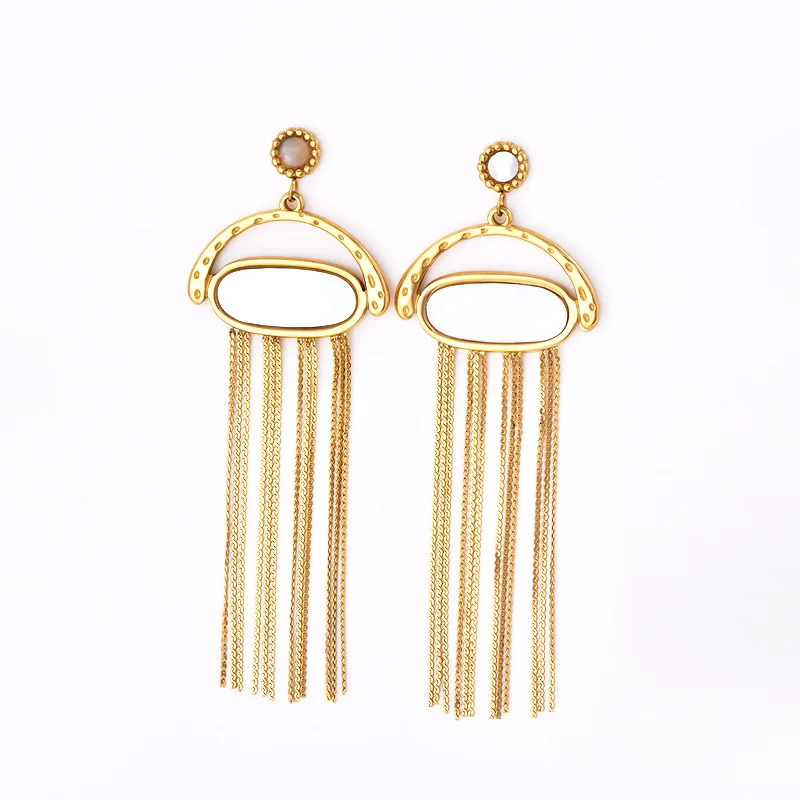 Color-Preserving 18K Gold-Plated Tassel Earrings for Women European and American Fashion Geometric Long Earrings Elegant Retro Earrings Fashion