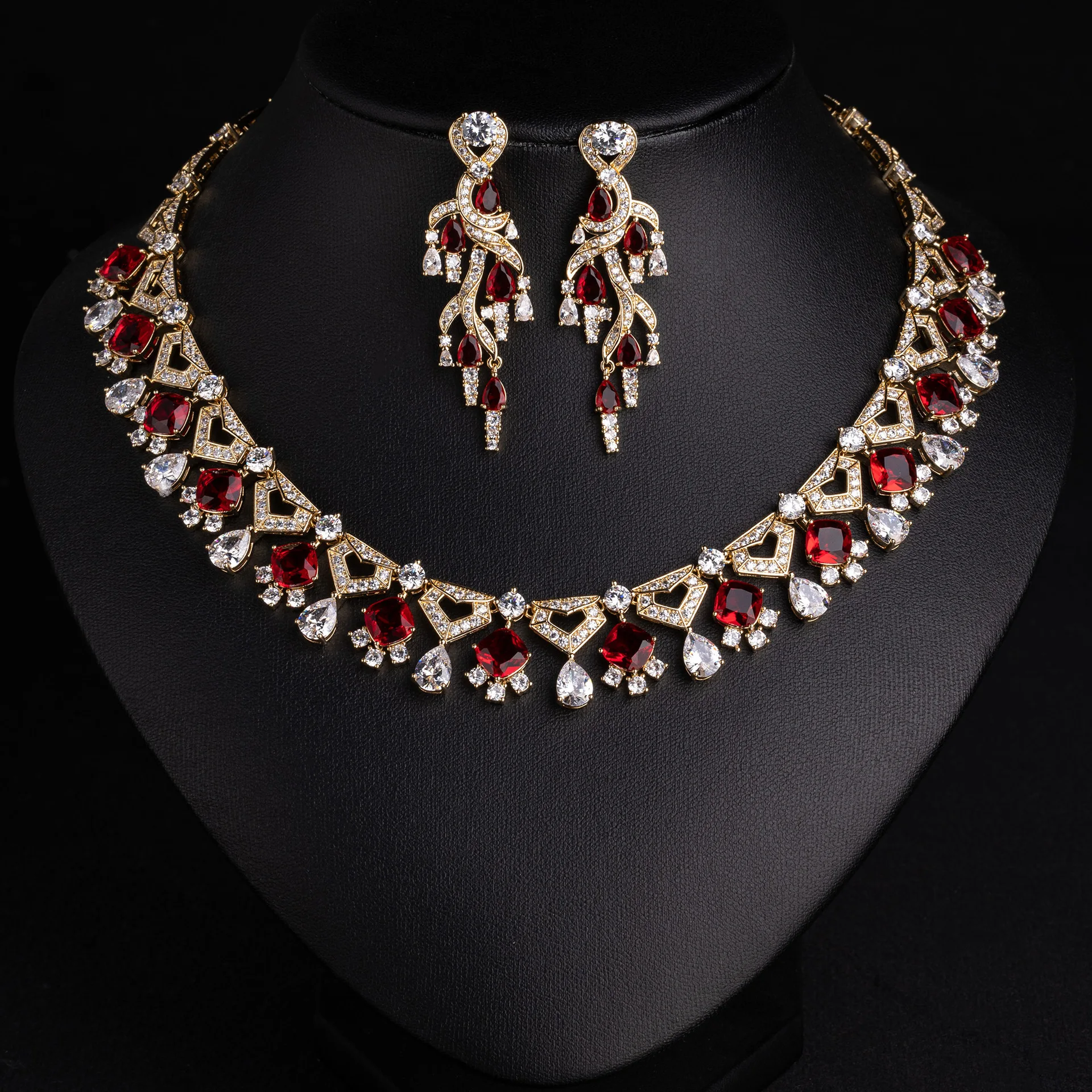 Luxury Bridal Zircon Necklace Earrings Jewelry Set, Versatile Elegant Jewelry Accessories for Wedding Banquet Evening Dress Gift