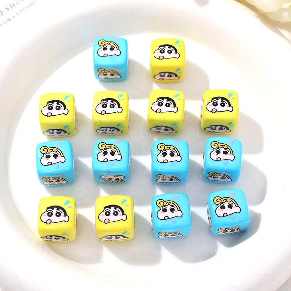 5pcs Bandai Crayon Shin-chan Square Beads for DIY Jewelry Making Handmade Bracelet Earring Cartoon Cute Beads Materials 14mm