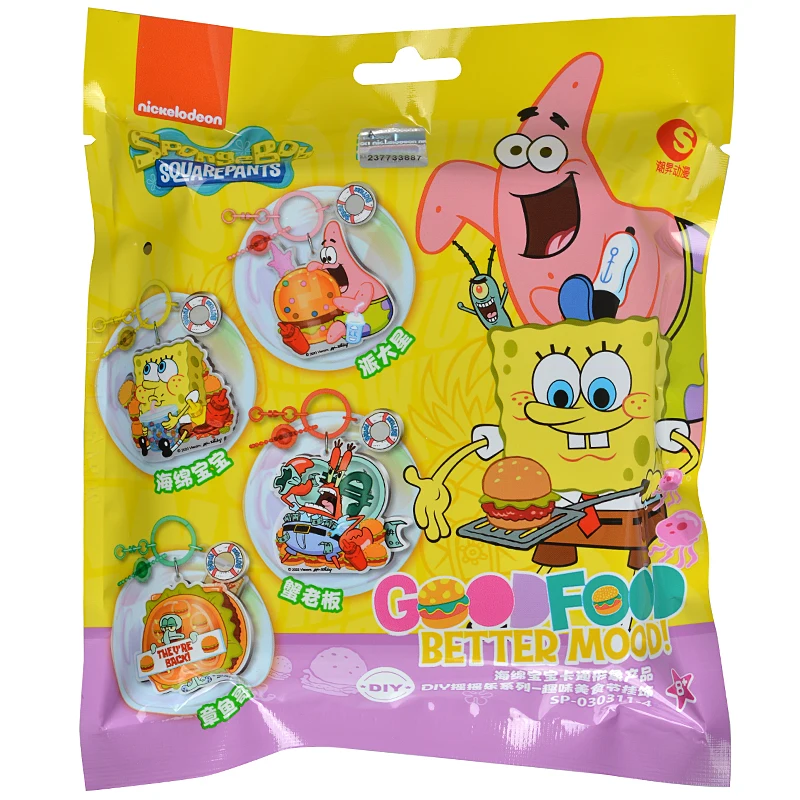 Original SpongeBob SquarePants Fun Food Festival Decoration DIY Swinging Music Blind Bag Keychain Backpack Pendant Toy For Kids