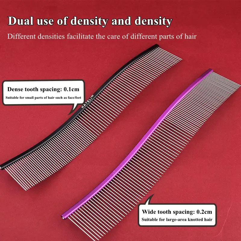 22cm Color Pet Comb Professional Stainless Steel Pet Grooming Comb Dense Sparse Teeth Dog Cat Cleaning Brush Hair Removal Combb