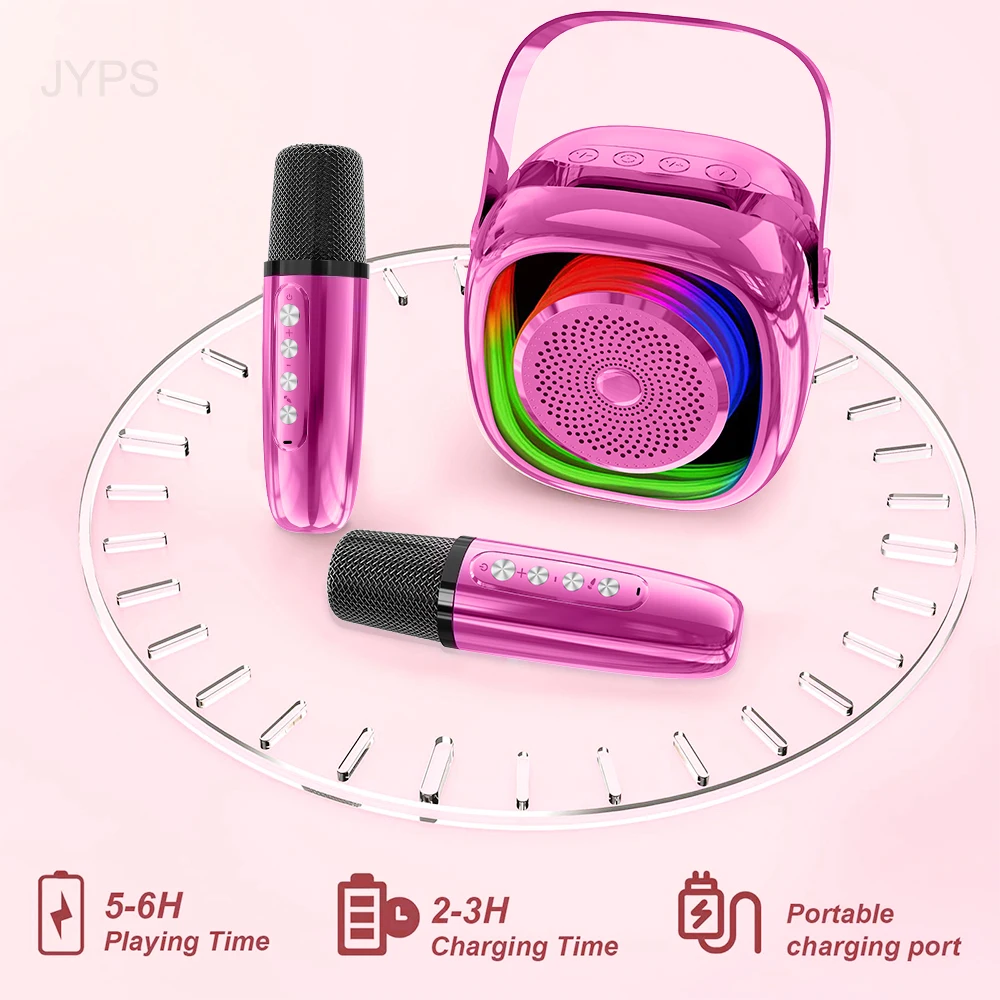 Новинка 2024, портативная мини-Колонка для караоке с Bluetooth и 2 беспроводными микрофонами