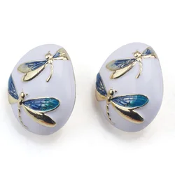 2026 New Fashion Enamel Drip Oil Dragonfly Pattern Earrings Women Indian Ethnic Boho Statement Irregular Oval Vintage Earrings