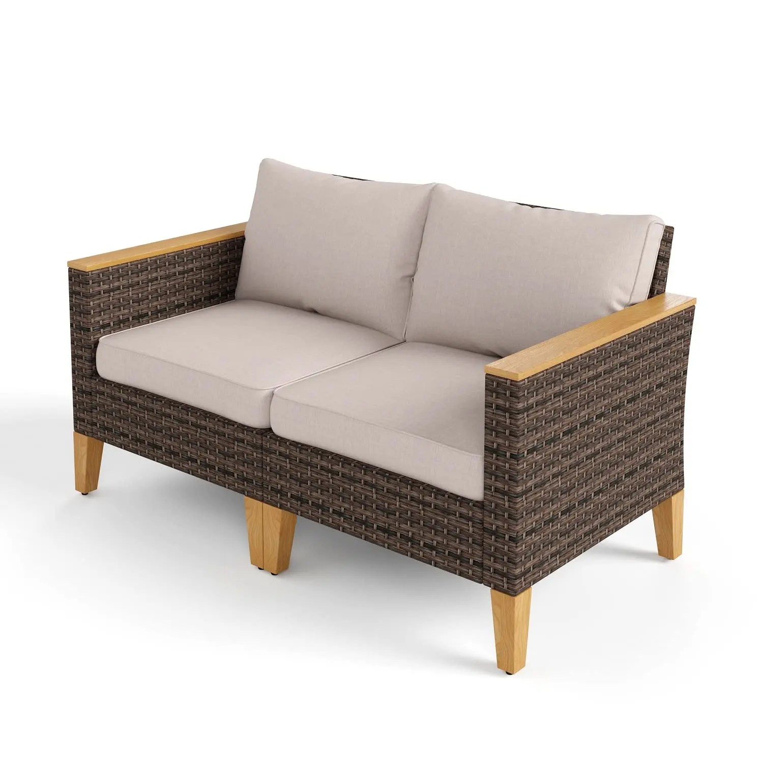 2-Piece Wicker Rattan Patio Conversation Set, 2-Seat, Beige, Customized