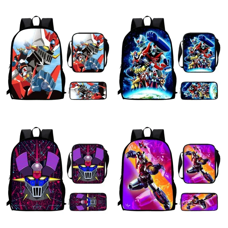 Cartoon M-Mazinger-Z Child School Backpack With Shoulder Bags Pencil Bags For Kindergarten,Light Weight School Bags For Boy Girl