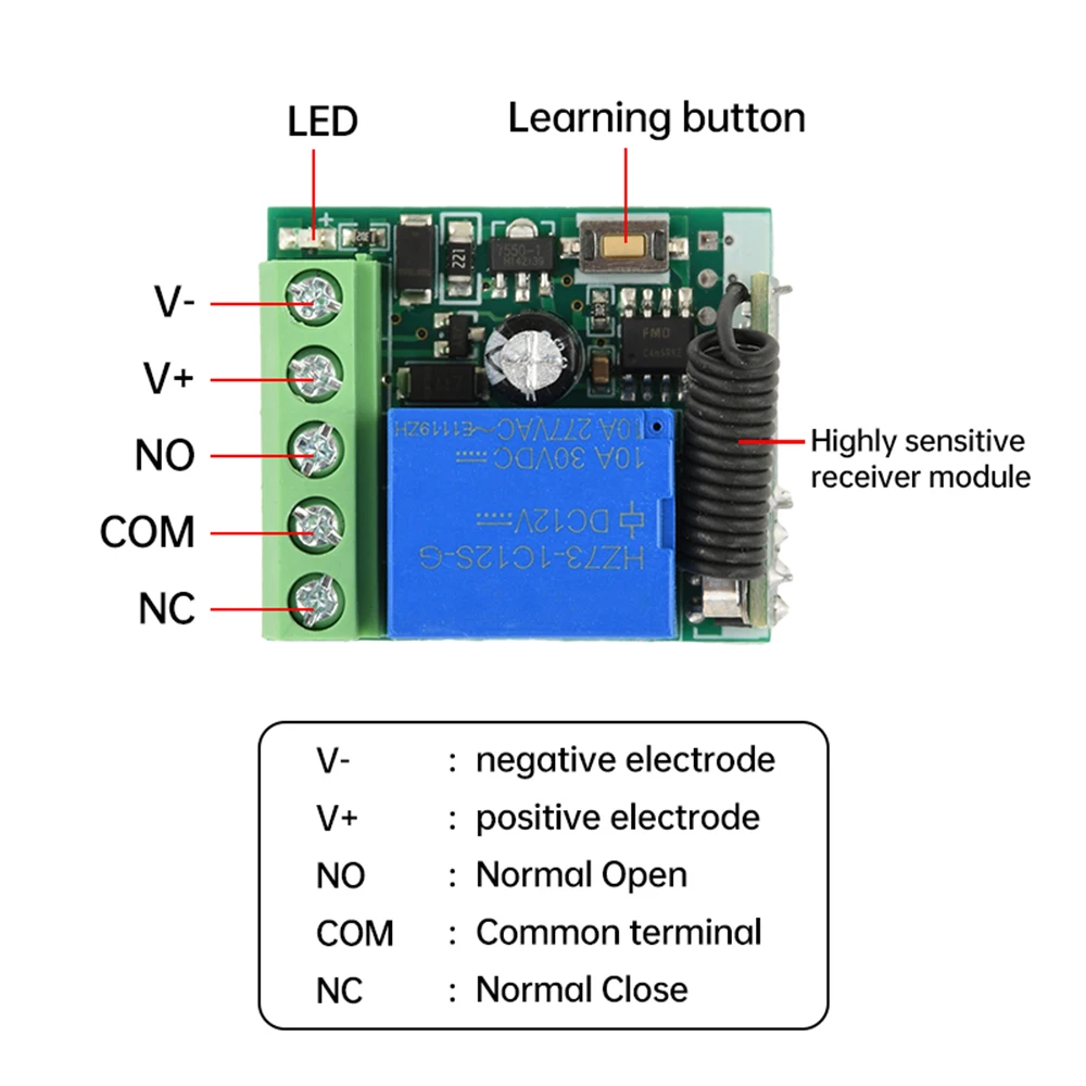 433 Mhz Universal Wireless Remote Control Switch DC 12V 1CH Relay Receiver Module and RF Transmitter Electronic Lock Diy