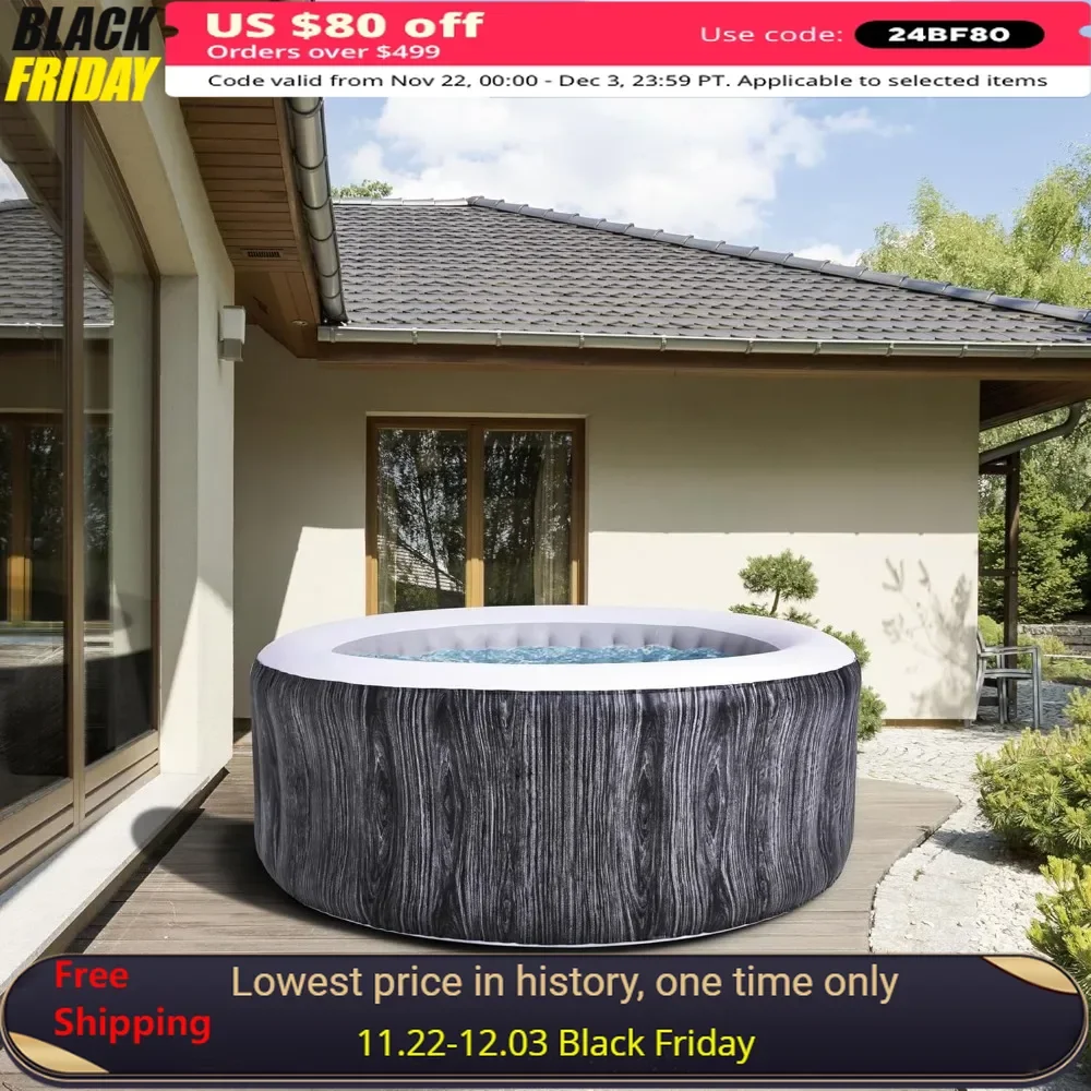 65 Inch 3 Person Round Inflatable Hot Tub Spa with Control Panel, Floor Protector and Portable Hot Tub Cover，Hot Tub