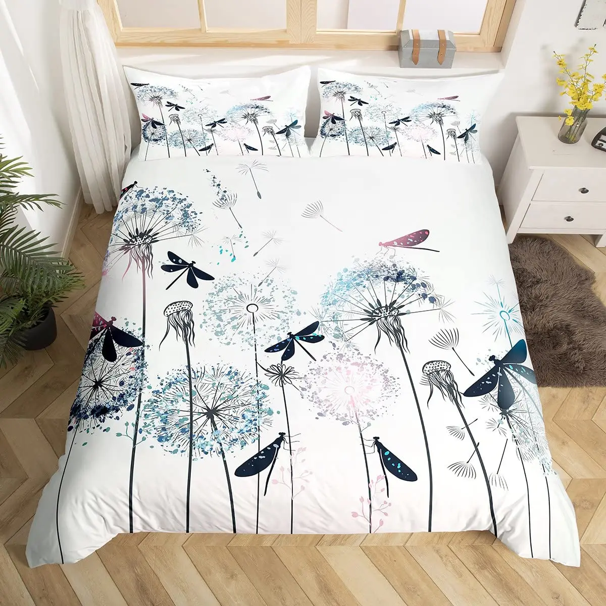 Dragonfly Comforter Cover Queen Size Bedding Set for Kids Boy Girl Room Decor Duvet Cover Set Quilt Cover 3 Piece Full King Size