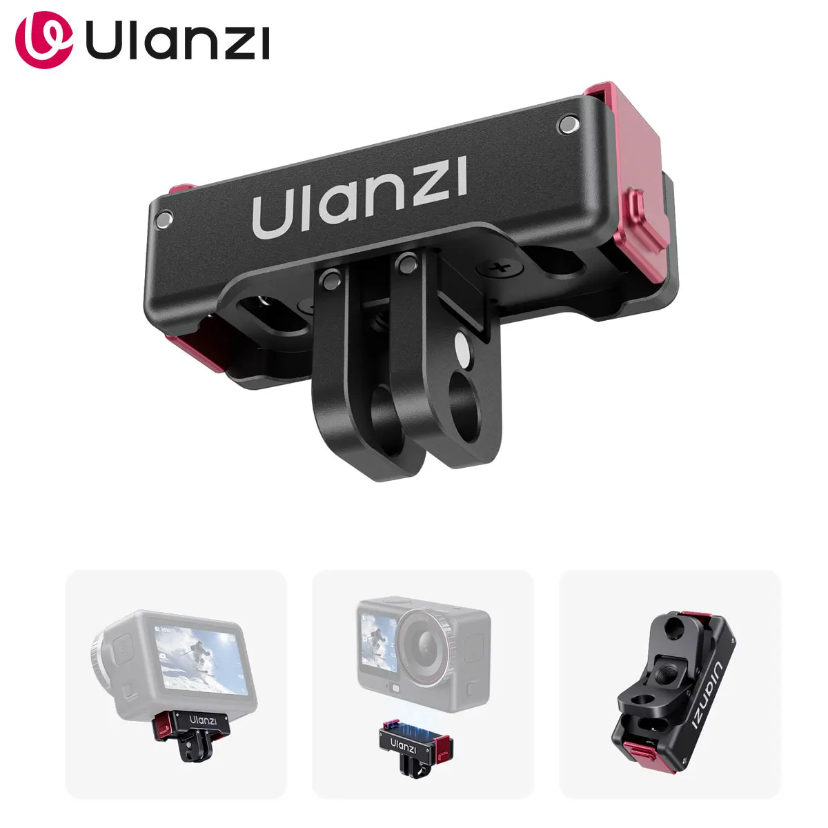 Ulanzi OA24 Metall-Magnetischer Schnellwechseladapter für DJI Action 6/Nano mit Universal-Doppelklaue & 1/4-Zoll-Gewindeloch für Vlog-Aufnahmen