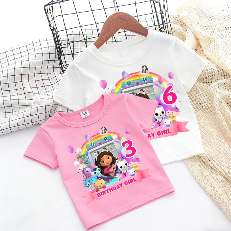 

Gabby Dollhouses Cute Short Sleeves Anime Cartoon T-shirt Girl Kawaii Tops Children T Shirt Kid Tees Birthday Party Clothes Gift