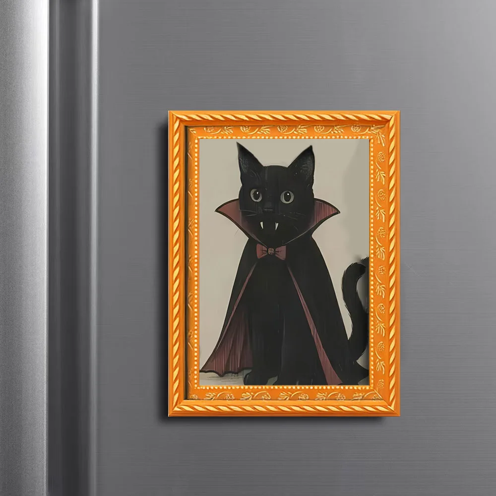 1 Stück Retro-Vampir-Schwarzkatzen-Kühlschrankmagnet, Halloween Gothic-Umhang-Katzen-Kunstmagnet, Dekorativer Magnetaufkleber für Kühlschrank, Aufbewahrungsschrank, Whiteboard, Kreatives Halloween-Geschenk für Katzenliebhaber – Detail 6