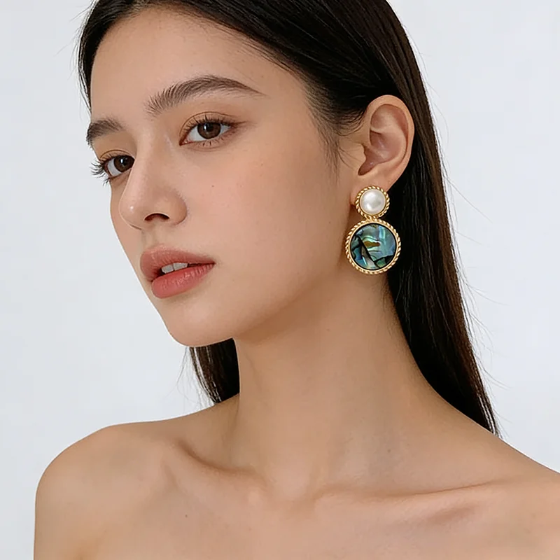 Retro Perlen-Ohrstecker Grün Bemalte Ölfarben Bunte Abalone-Muschel Hängeohrringe 2026 Neues Design Schmuck Ungewöhnliche Accessoires für Frauen – Detail 13
