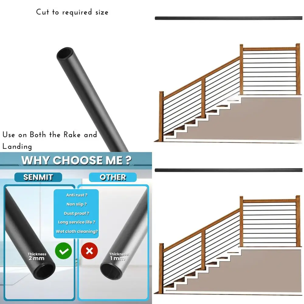 

Комплект из 10 матовых черных железных балясин 5/8 дюйма, горизонтальные, для лестниц