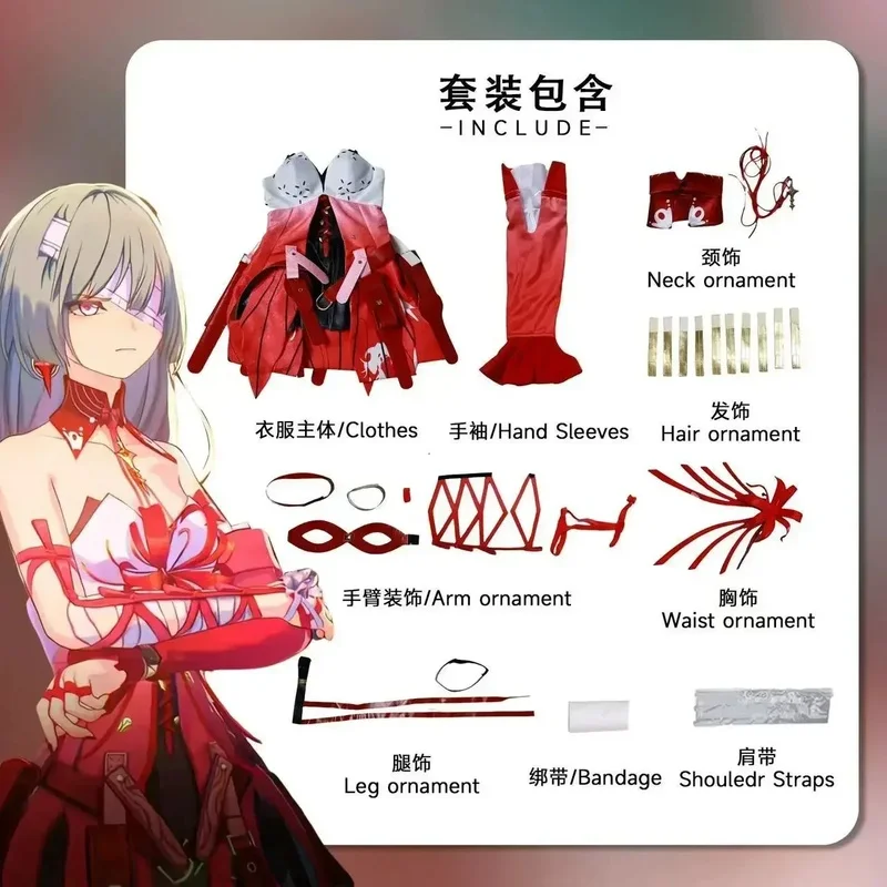 c;4,h'6\e/7;Game Wuthering Waves Phrolova Red Spider Lily Suit Gorgeous Dress Uniform Cosplay Costume Wig Halloween b;6,k'8\s.9/ view 6