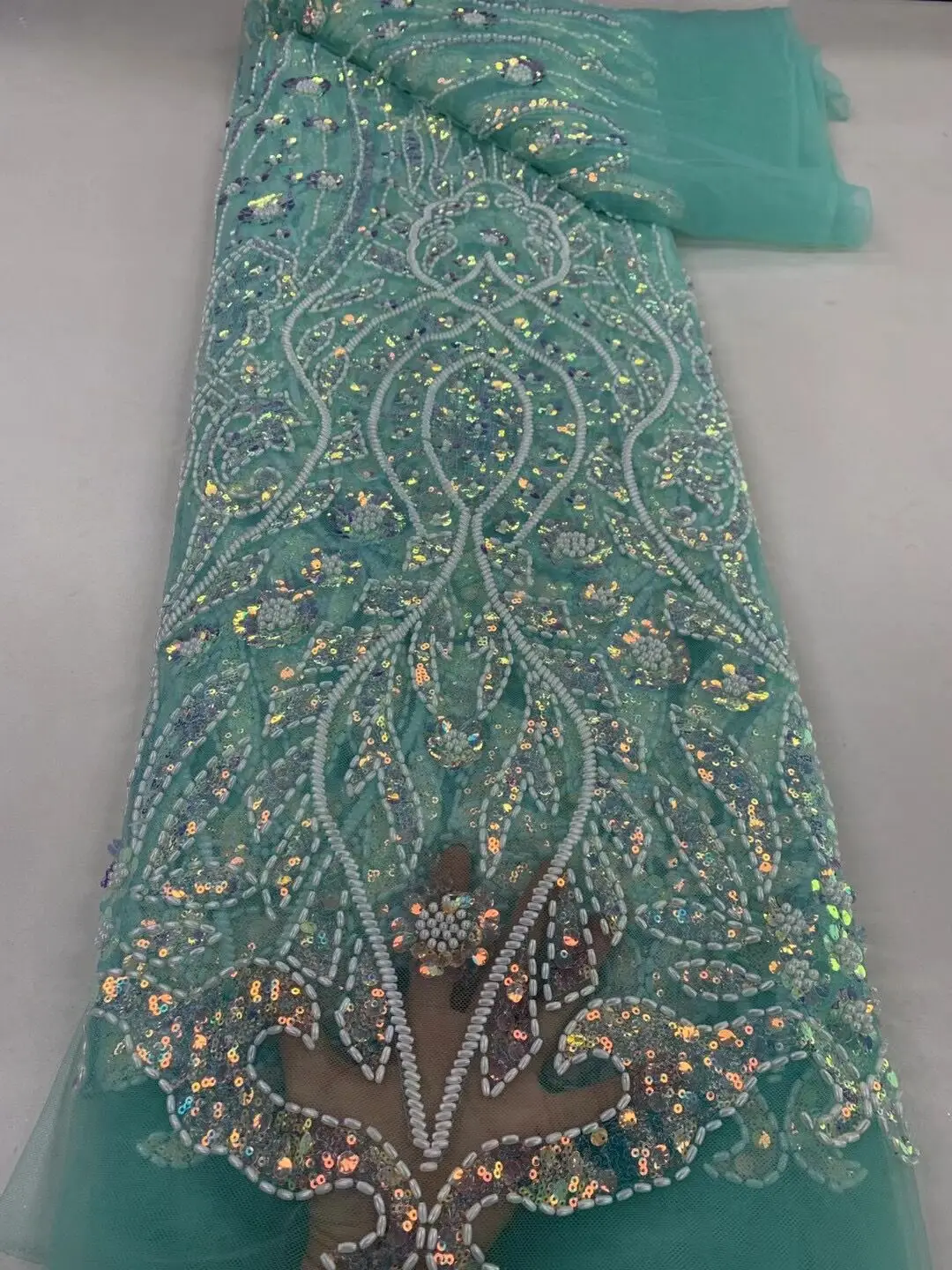 

Luxury African Sequins Beaded Lace Fabric L-14013610 High Quality Nigerian Wedding Bridal Embroidery French Tulle Sewing