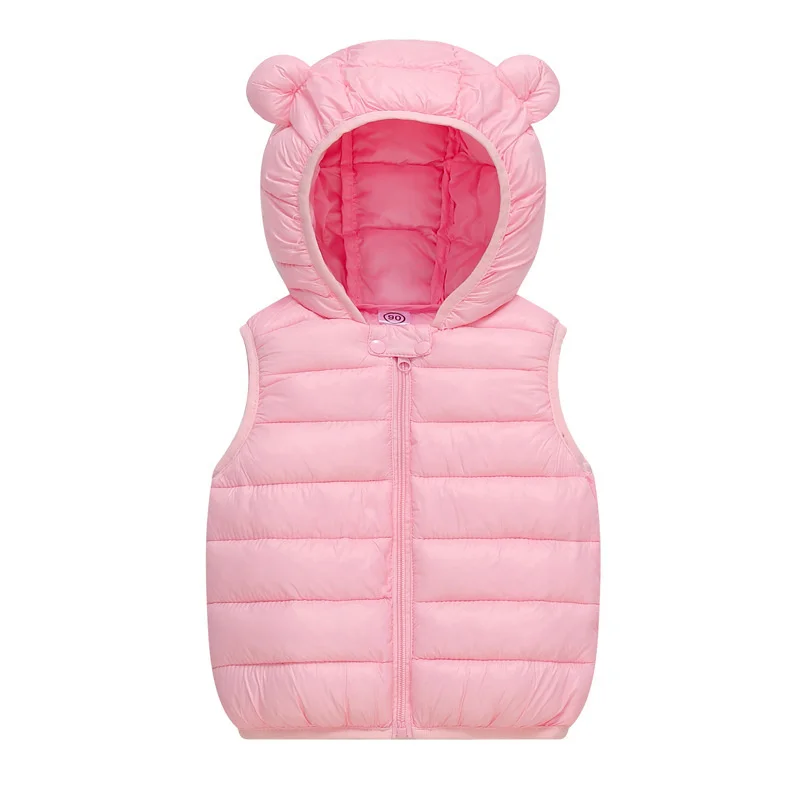 Kids Casual Warm Vest Children Autumn Winter Thermal Solid Hooded Zipper Outerwear Boys Girls Daily Versatlie Outdoor Jacket