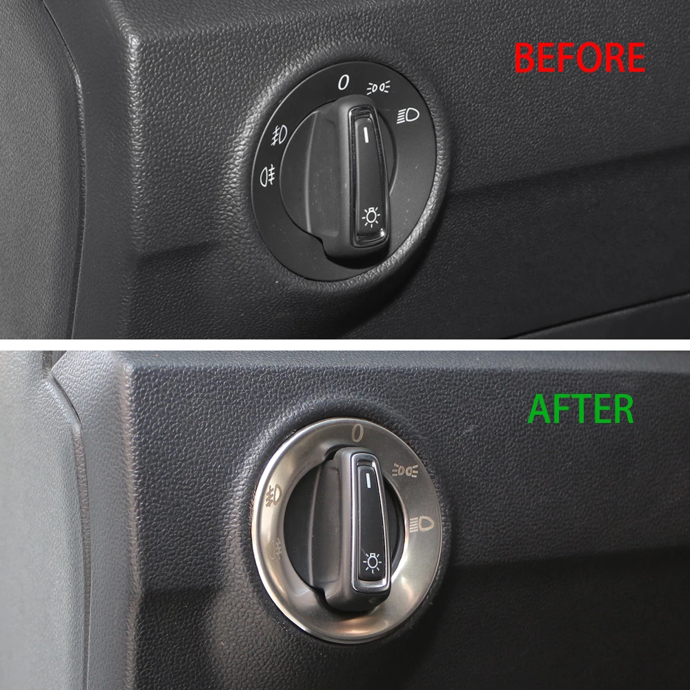 Stainless Steel Headlight Lamp Switch Button Panel Frame Sticker Cover Trim for Volkswagen VW T-roc Troc 2017-2022 Accessories