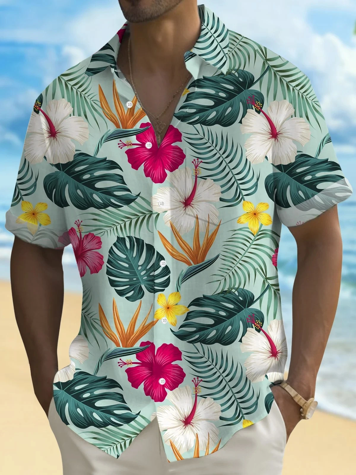 Men's Shirt Tropical Botanicalt Graphic Printed Shirts Hawaiian Casual Shirts Button up Shirts Short Sleeve Vacation Beach Tops